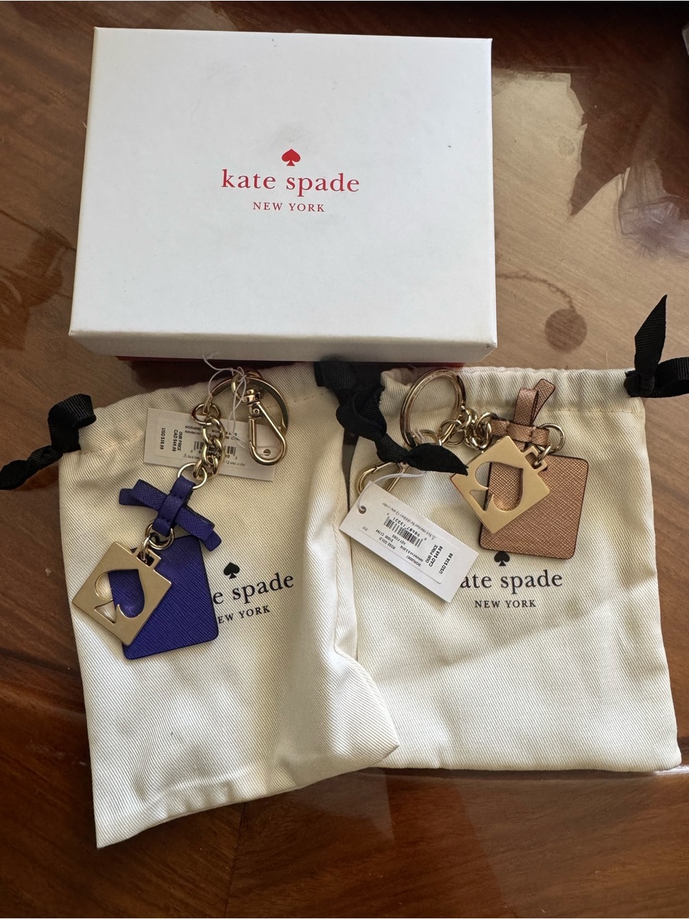 kate spade New York Heart Cutout Leather Keychain - Purple & Tan set